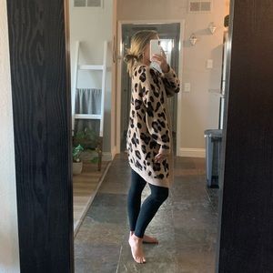 Animal print mid-length cardigan